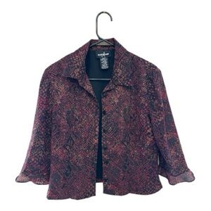 Vintage Y2K Era Positive Attitude Snake Print Cropped Button Down Shirt Size 10